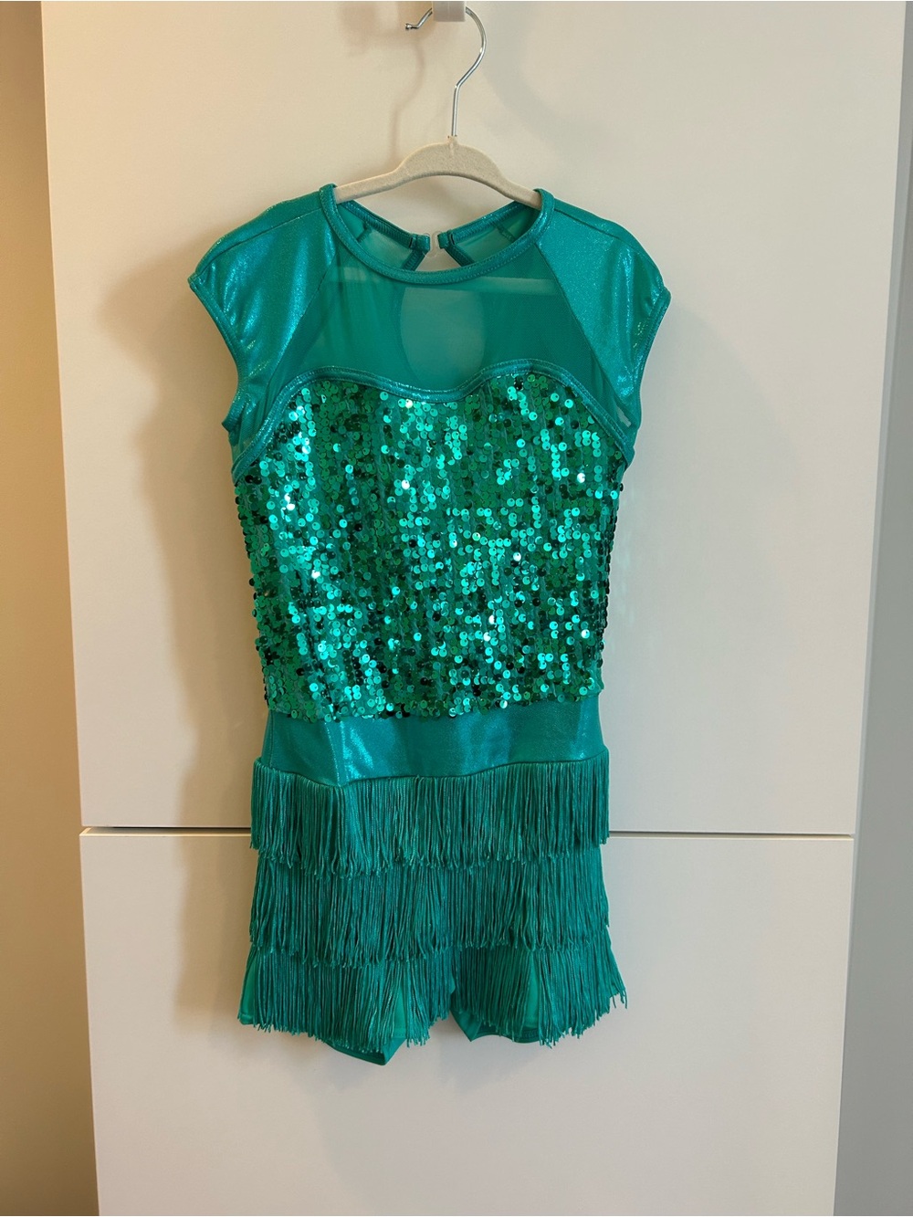 Weissman Teal Sequin Fringe Dance Costume - Size MC